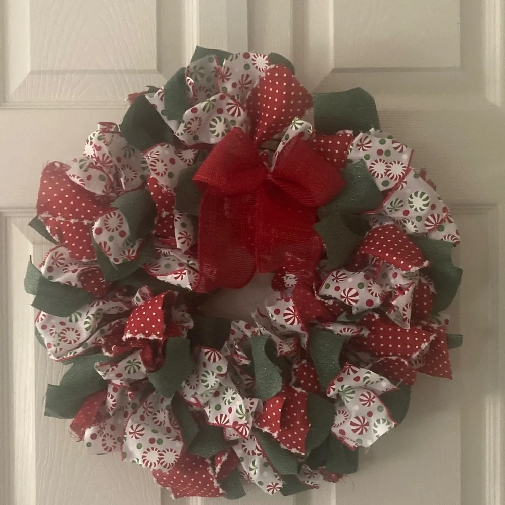 HANDMADE Christmas Holiday Wreath Red Green Peppermint 16”